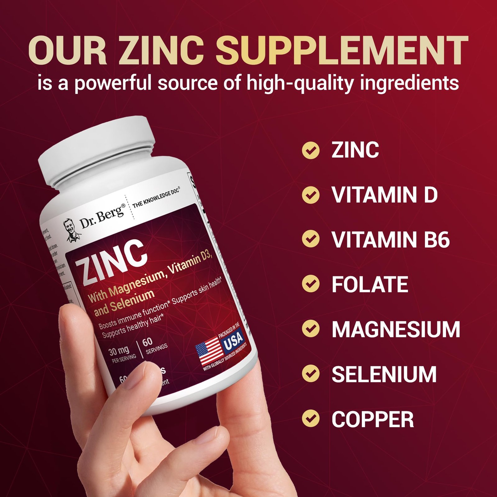 Dr. Berg Zinc 30mg With Magnesium, Vitamin D3 Capsules thumbnail 2