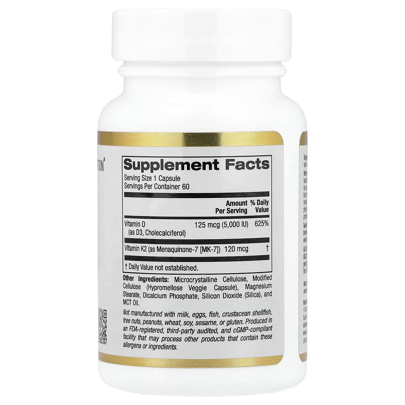 California Gold Nutrition Vitamin D3 + K2 as MK-7 Capsules thumbnail 2
