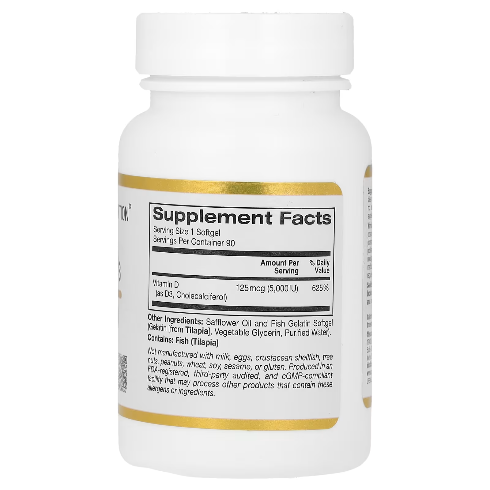California Gold Nutrition, Vitamin D3, 125 mcg (5,000 IU), 90 Fish Softgels thumbnail 3