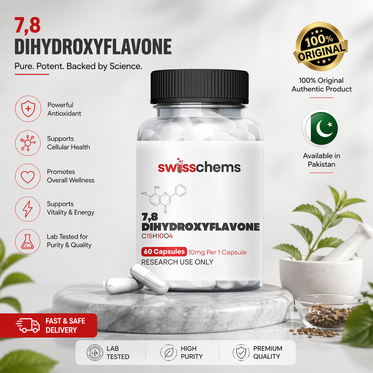 Swisschems Tudca 7,8-Dihydroxyflavone 10mg – 60 Capsules in Pakistan thumbnail 2