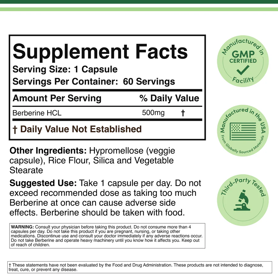 Double Wood Berberine 500 Mg Supports Cardiovascular Health 60 Capsules thumbnail 2